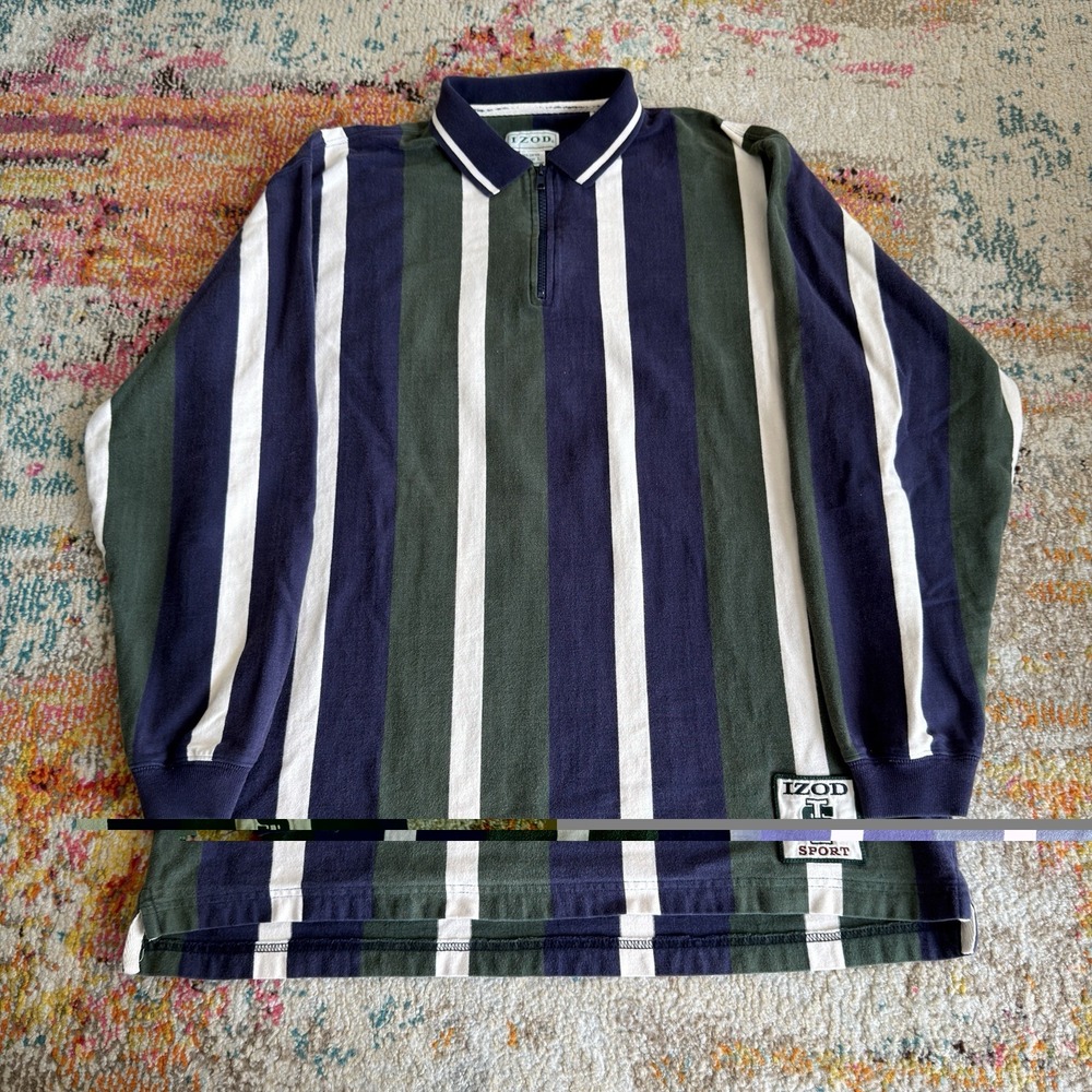 Vintage 90s Izod Sport Striped Long Sleeve Quarter Zip Polo Shirt Large